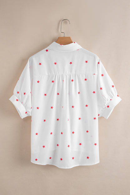 White Little Stars Printed Loose Half Sleeve Loose Shirt