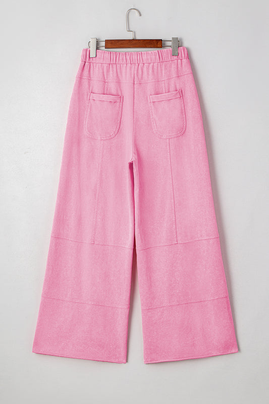 Bonbon Mineral Wash Exposed Seam Drawstring High Waist Wide Leg Cargo Pants