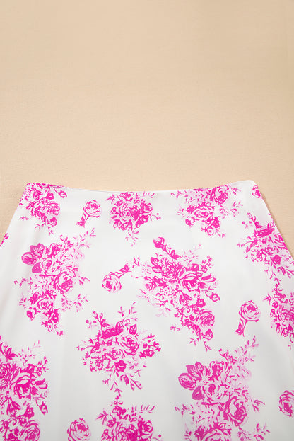 Rose Boho Floral High Waist Ruffle Split Maxi Skirt