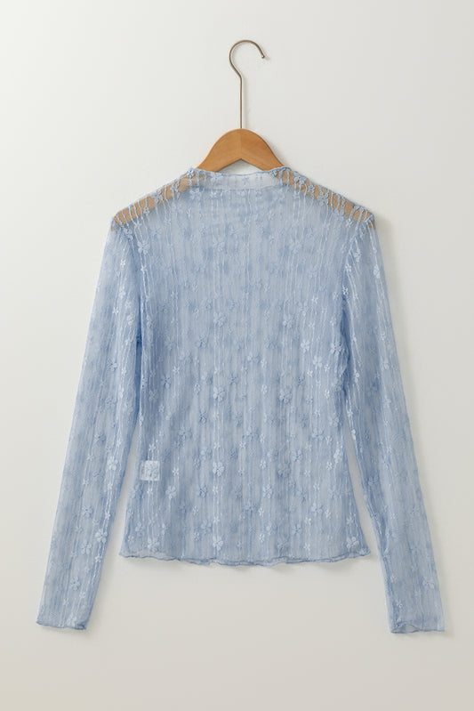 Ashleigh Blue Sheer Floral Lace Long Sleeve Slim Fit Top
